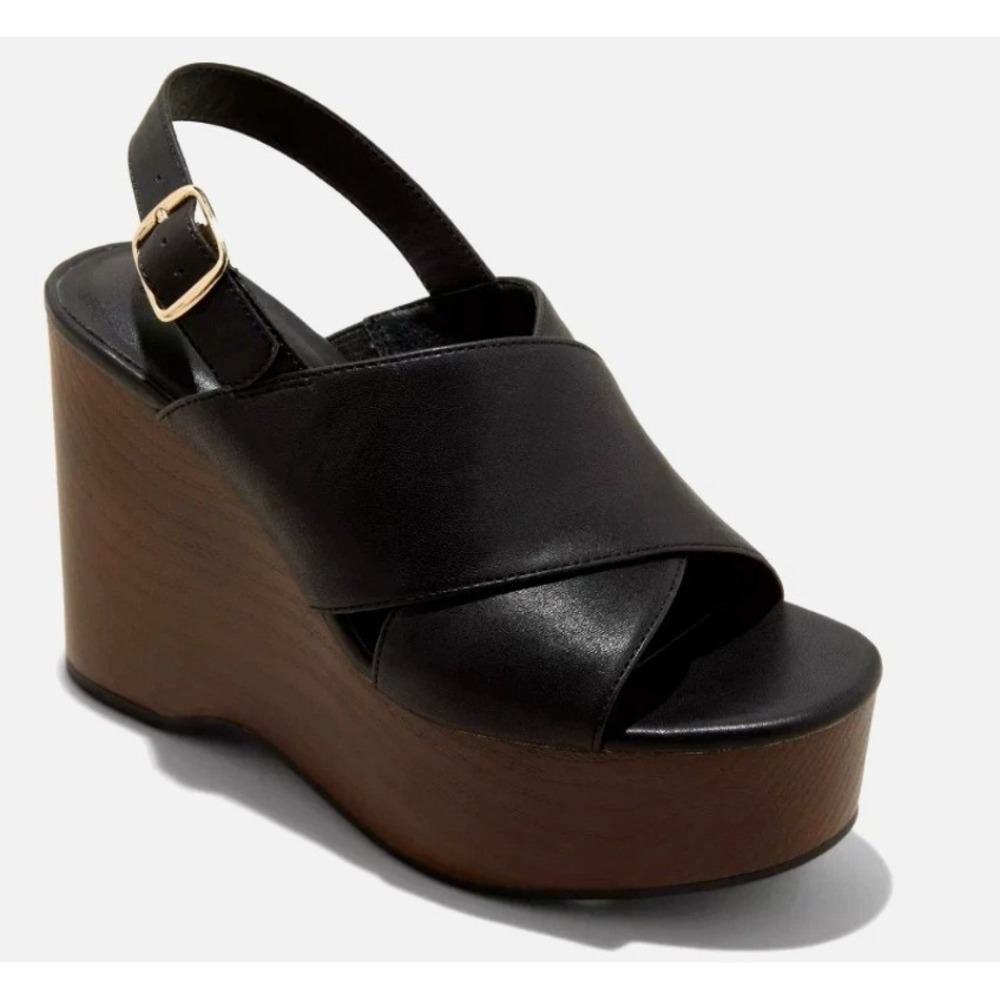 Universal Thread Naomi Black Wood Wedge Heels Memory Foam Sandals 6.5